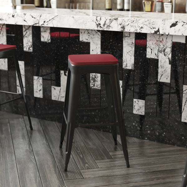 English Elm Perry Poly Resin Square Replacement Seats for Stylish Metal Barstools in All-Weather Durability Red 4-JJ-SEA-PL02-RED-GG