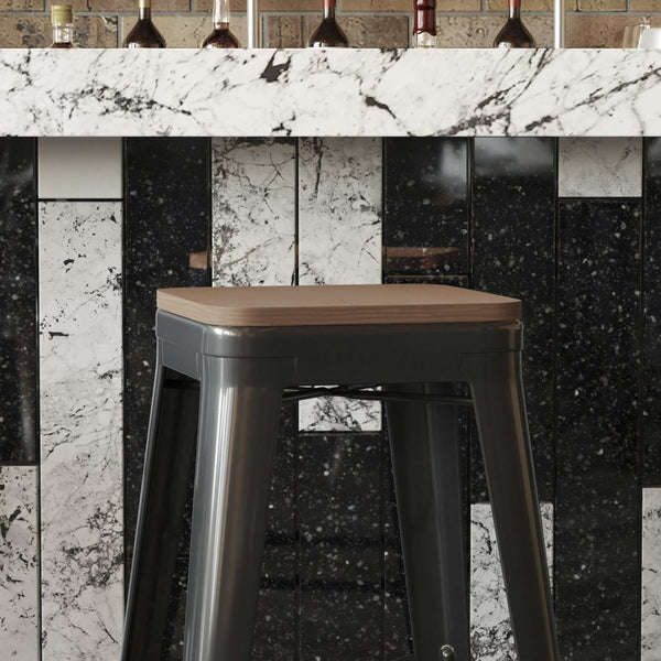 English Elm Perry Poly Resin Square Replacement Seats for Stylish Metal Barstools in All-Weather Durability Teak 4-JJ-SEA-PL02-TEAK-GG