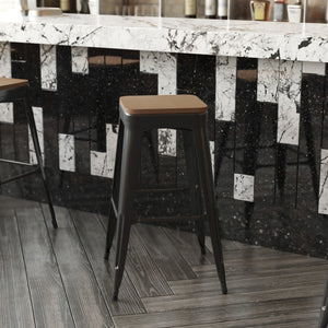 English Elm Perry Poly Resin Square Replacement Seats for Stylish Metal Barstools in All-Weather Durability Teak 4-JJ-SEA-PL02-TEAK-GG