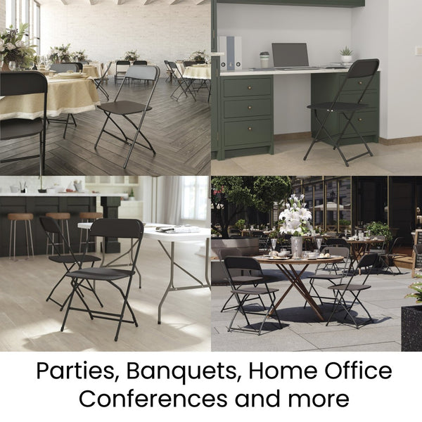 English Elm Hercules Big and Tall Commercial Folding Chair 4-Pack - Heavy-Duty, Extra-Wide, Easy-Clean Seating Black 4-LE-L-3-W-BK-GG