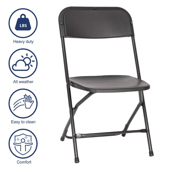 English Elm Hercules Big and Tall Commercial Folding Chair 4-Pack - Heavy-Duty, Extra-Wide, Easy-Clean Seating Black 4-LE-L-3-W-BK-GG