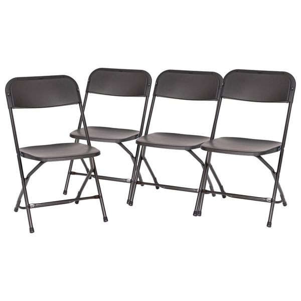 English Elm Hercules Big and Tall Commercial Folding Chair 4-Pack - Heavy-Duty, Extra-Wide, Easy-Clean Seating Black 4-LE-L-3-W-BK-GG