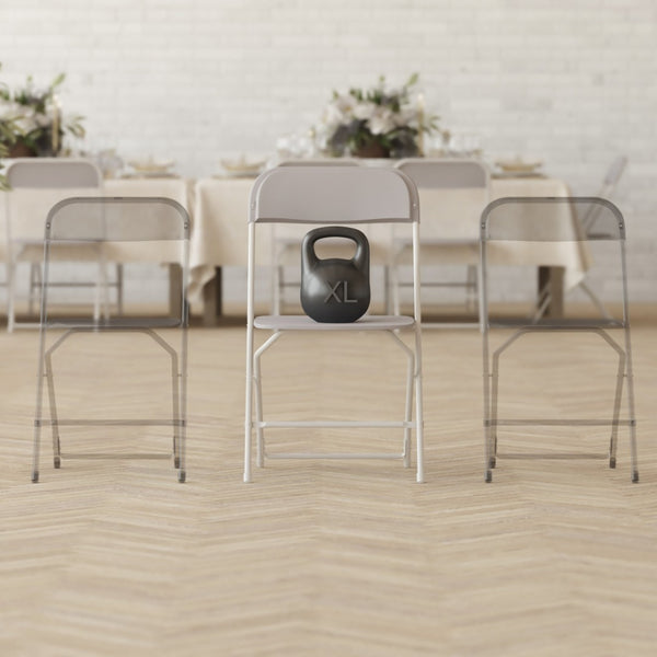 English Elm Hercules Big and Tall Commercial Folding Chair 4-Pack - Heavy-Duty, Extra-Wide, Easy-Clean Seating Gray 4-LE-L-3-W-GY-GG