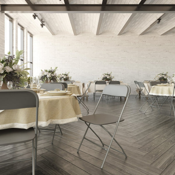 English Elm Hercules Big and Tall Commercial Folding Chair 4-Pack - Heavy-Duty, Extra-Wide, Easy-Clean Seating Gray 4-LE-L-3-W-GY-GG