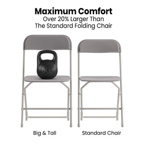 English Elm Hercules Big and Tall Commercial Folding Chair 4-Pack - Heavy-Duty, Extra-Wide, Easy-Clean Seating Gray 4-LE-L-3-W-GY-GG