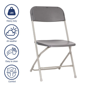 English Elm Hercules Big and Tall Commercial Folding Chair 4-Pack - Heavy-Duty, Extra-Wide, Easy-Clean Seating Gray 4-LE-L-3-W-GY-GG