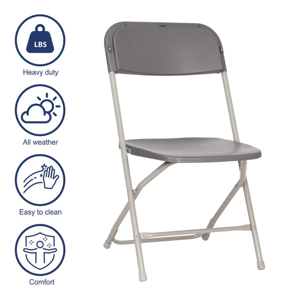 English Elm Hercules Big and Tall Commercial Folding Chair 4-Pack - Heavy-Duty, Extra-Wide, Easy-Clean Seating Gray 4-LE-L-3-W-GY-GG