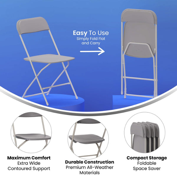 English Elm Hercules Big and Tall Commercial Folding Chair 4-Pack - Heavy-Duty, Extra-Wide, Easy-Clean Seating Gray 4-LE-L-3-W-GY-GG