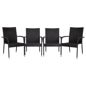English Elm Maxim Set of 4 Stackable Wicker Dining Chairs with Lumbar Support - Durable Weather-Resistant Design Black 4-TW-3WBE073-BK-GG