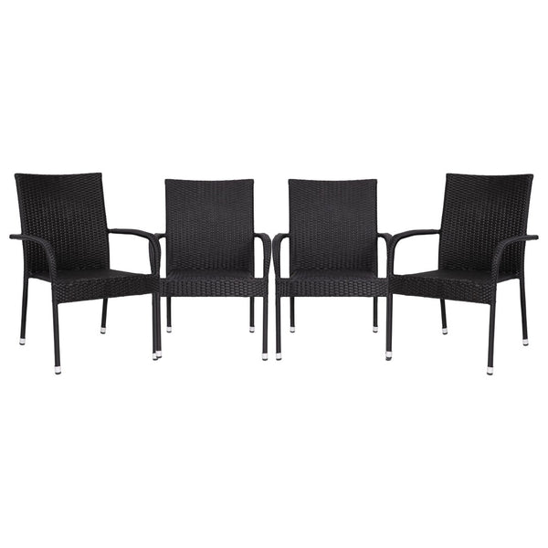 English Elm Maxim Set of 4 Stackable Wicker Dining Chairs with Lumbar Support - Durable Weather-Resistant Design Black 4-TW-3WBE073-BK-GG