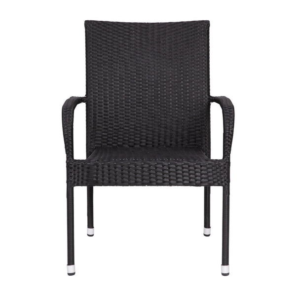 English Elm Maxim Set of 4 Stackable Wicker Dining Chairs with Lumbar Support - Durable Weather-Resistant Design Black 4-TW-3WBE073-BK-GG