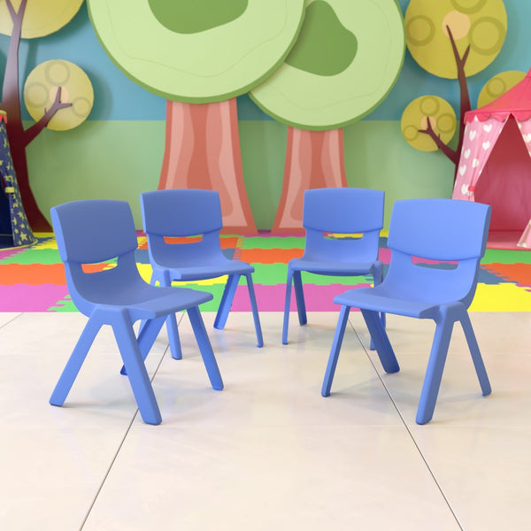 English Elm Whitney 4 Pack Stackable Plastic School Chairs for Kids – Durable, Lightweight, Easy to Clean Seating Blue 4-YU-YCX4-001-BLUE-GG