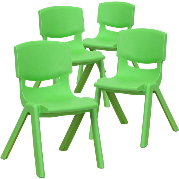 English Elm Whitney 4 Pack Stackable Plastic School Chairs for Kids – Durable, Lightweight, Easy to Clean Seating Green 4-YU-YCX4-001-GREEN-GG