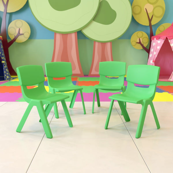 English Elm Whitney 4 Pack Stackable Plastic School Chairs for Kids – Durable, Lightweight, Easy to Clean Seating Green 4-YU-YCX4-001-GREEN-GG