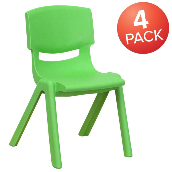 English Elm Whitney 4 Pack Stackable Plastic School Chairs for Kids – Durable, Lightweight, Easy to Clean Seating Green 4-YU-YCX4-001-GREEN-GG