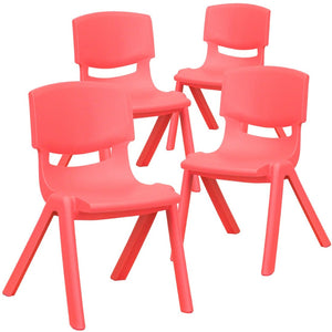 English Elm Whitney 4 Pack Stackable Plastic School Chairs for Kids – Durable, Lightweight, Easy to Clean Seating Red 4-YU-YCX4-001-RED-GG