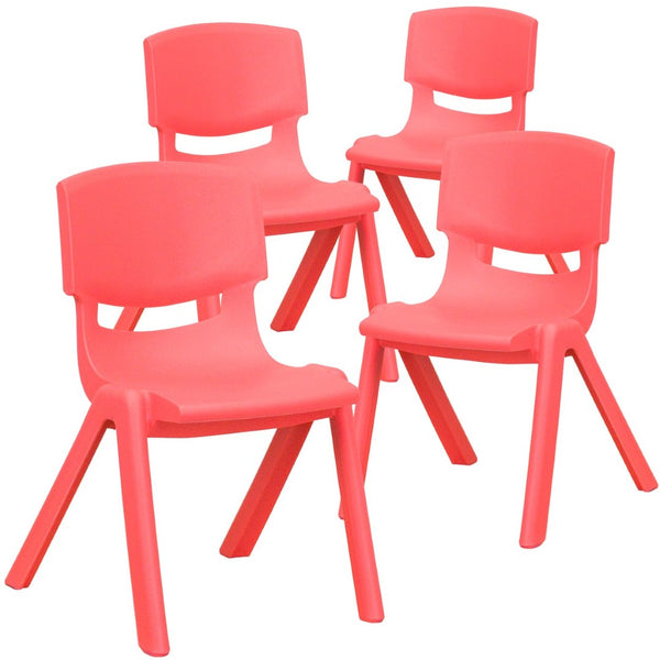 English Elm Whitney 4 Pack Stackable Plastic School Chairs for Kids – Durable, Lightweight, Easy to Clean Seating Red 4-YU-YCX4-001-RED-GG