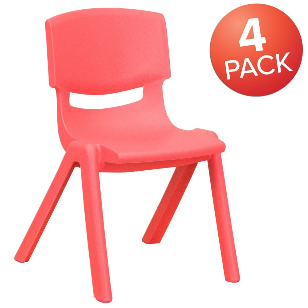 English Elm Whitney 4 Pack Stackable Plastic School Chairs for Kids – Durable, Lightweight, Easy to Clean Seating Red 4-YU-YCX4-001-RED-GG