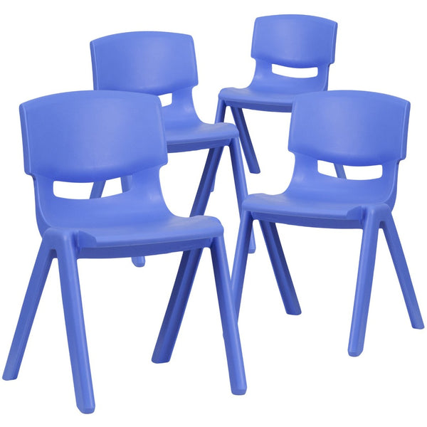 English Elm Whitney 4 Pack Stackable Plastic Chairs for Classrooms - Comfortable, Durable, and Easy to Clean Blue 4-YU-YCX4-004-BLUE-GG