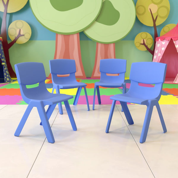 English Elm Whitney 4 Pack Stackable Plastic Chairs for Classrooms - Comfortable, Durable, and Easy to Clean Blue 4-YU-YCX4-004-BLUE-GG