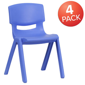 English Elm Whitney 4 Pack Stackable Plastic Chairs for Classrooms - Comfortable, Durable, and Easy to Clean Blue 4-YU-YCX4-004-BLUE-GG