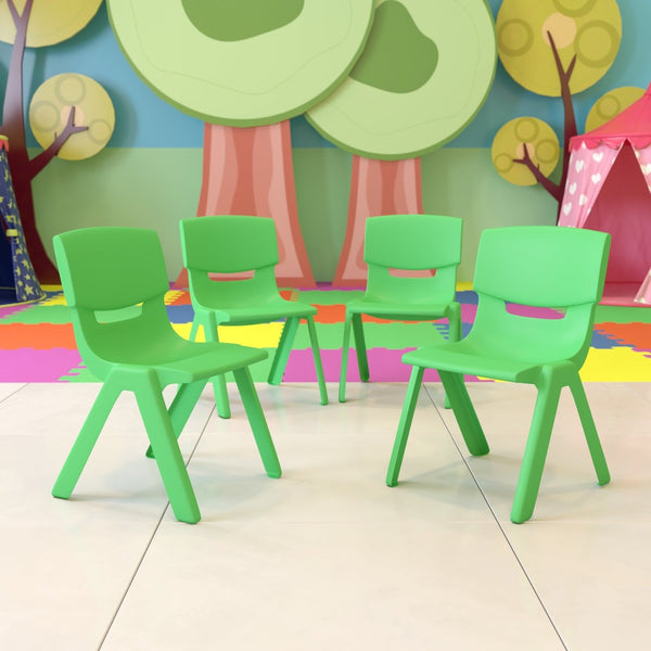 English Elm Whitney 4 Pack Stackable Plastic Chairs for Classrooms - Comfortable, Durable, and Easy to Clean Green 4-YU-YCX4-004-GREEN-GG