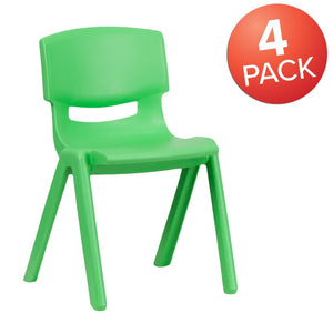 English Elm Whitney 4 Pack Stackable Plastic Chairs for Classrooms - Comfortable, Durable, and Easy to Clean Green 4-YU-YCX4-004-GREEN-GG