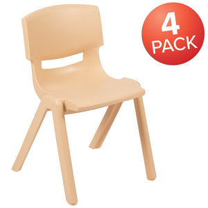 English Elm Whitney 4 Pack Stackable Plastic Chairs for Classrooms - Comfortable, Durable, and Easy to Clean Natural 4-YU-YCX4-004-NAT-GG