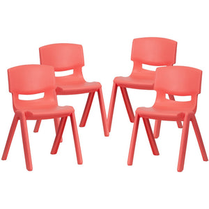 English Elm Whitney 4 Pack Stackable Plastic Chairs for Classrooms - Comfortable, Durable, and Easy to Clean Red 4-YU-YCX4-004-RED-GG