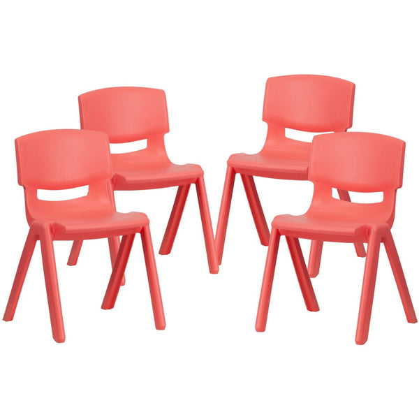 English Elm Whitney 4 Pack Stackable Plastic Chairs for Classrooms - Comfortable, Durable, and Easy to Clean Red 4-YU-YCX4-004-RED-GG