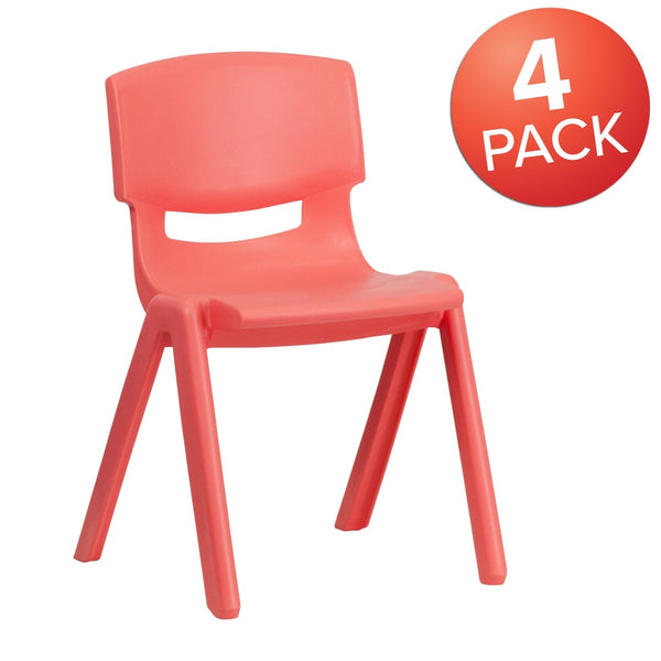 English Elm Whitney 4 Pack Stackable Plastic Chairs for Classrooms - Comfortable, Durable, and Easy to Clean Red 4-YU-YCX4-004-RED-GG