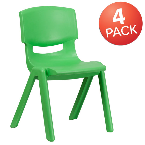 English Elm Whitney 4 Pack Stackable School Chairs for Kids - Durable, Lightweight, Safe Seating Solution for Classrooms Green 4-YU-YCX4-005-GREEN-GG