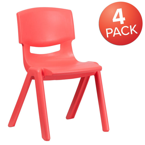 English Elm Whitney 4 Pack Stackable School Chairs for Kids - Durable, Lightweight, Safe Seating Solution for Classrooms Red 4-YU-YCX4-005-RED-GG