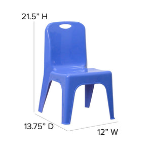 English Elm Whitney 4 Pack Plastic Stackable School Chairs for Kids - Safe, Lightweight, and Durable Seating Solution Blue 4-YU-YCX4-011-BLUE-GG