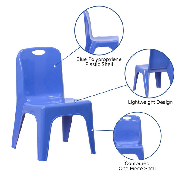 English Elm Whitney 4 Pack Plastic Stackable School Chairs for Kids - Safe, Lightweight, and Durable Seating Solution Blue 4-YU-YCX4-011-BLUE-GG