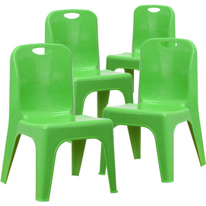 English Elm Whitney 4 Pack Plastic Stackable School Chairs for Kids - Safe, Lightweight, and Durable Seating Solution Green 4-YU-YCX4-011-GREEN-GG