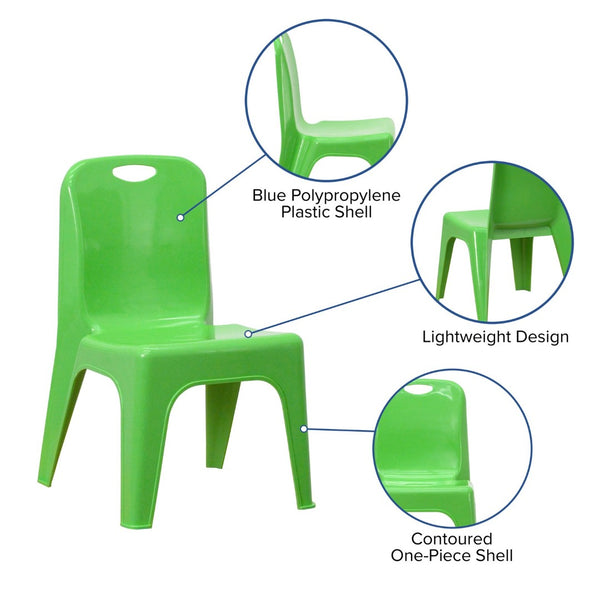 English Elm Whitney 4 Pack Plastic Stackable School Chairs for Kids - Safe, Lightweight, and Durable Seating Solution Green 4-YU-YCX4-011-GREEN-GG