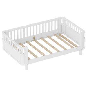 Twin Solid Pine Low Profile Kids Bed with Full Guardrail System and Rounded Safe Corners