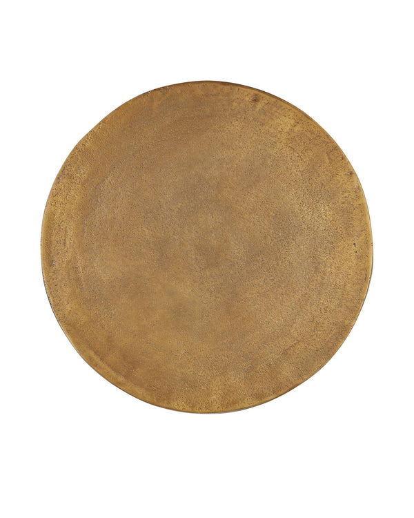 Currey & Company Alvar Antique Gold Drum Side Table Handcrafted Tribal Cutout Folk Modern Accent 4000-0011