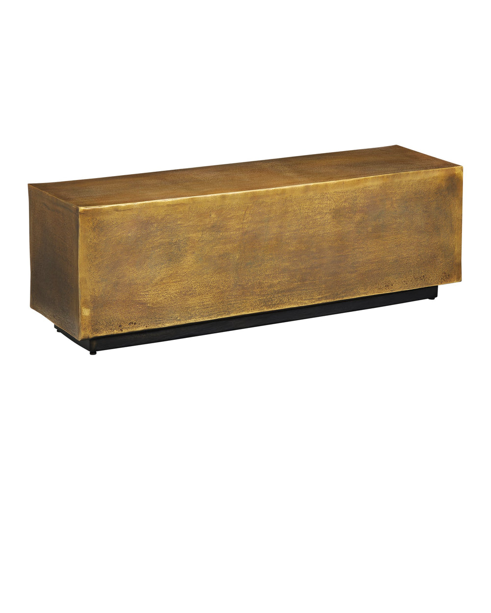 Currey & Company Jahnu Cast Aluminum Bench with Gold Stippled Finish and Matte Black Plinth Base 4000-0153