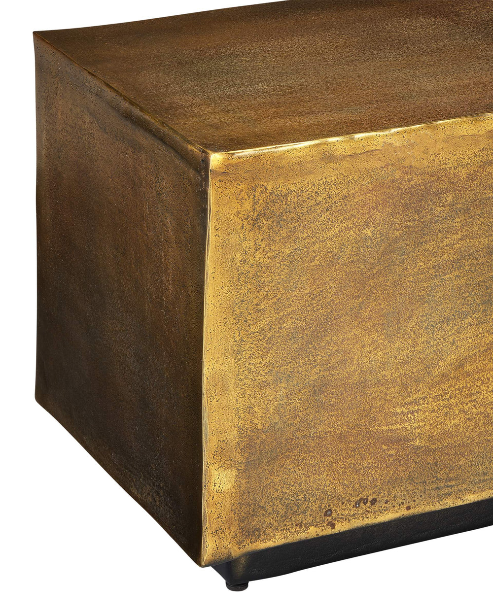 Currey & Company Jahnu Cast Aluminum Bench with Gold Stippled Finish and Matte Black Plinth Base 4000-0153