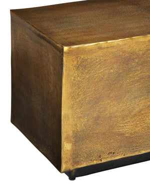 Currey & Company Jahnu Cast Aluminum Bench with Gold Stippled Finish and Matte Black Plinth Base 4000-0153