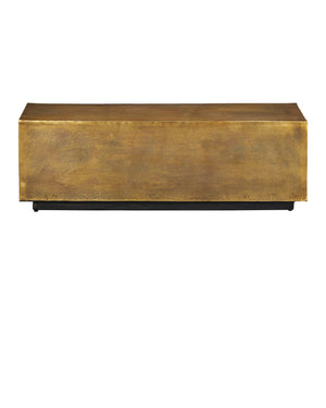 Currey & Company Jahnu Cast Aluminum Bench with Gold Stippled Finish and Matte Black Plinth Base 4000-0153