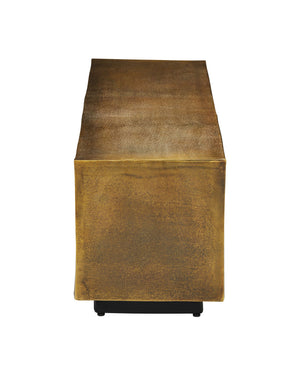 Currey & Company Jahnu Cast Aluminum Bench with Gold Stippled Finish and Matte Black Plinth Base 4000-0153