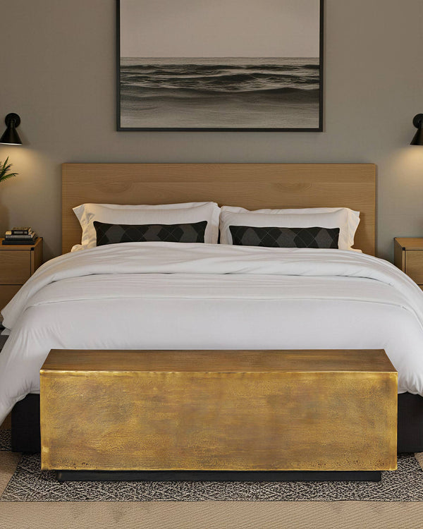 Currey & Company Jahnu Cast Aluminum Bench with Gold Stippled Finish and Matte Black Plinth Base 4000-0153