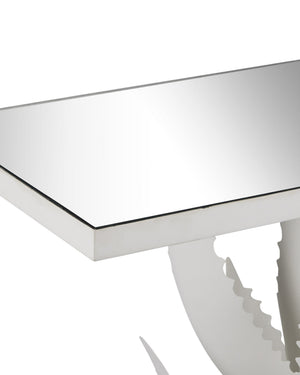 Currey & Company Agave Wrought Iron Console Table with Mirrored Top Sculptural Leaf Base Entryway 4000-0168