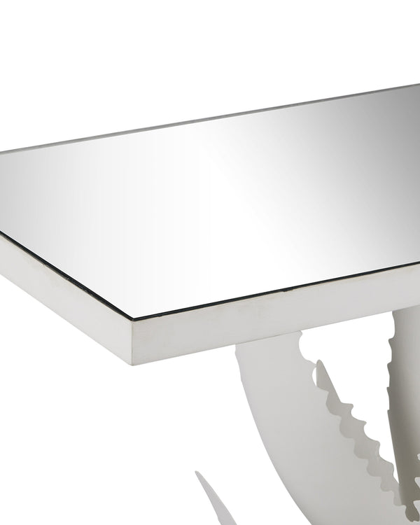 Currey & Company Agave Wrought Iron Console Table with Mirrored Top Sculptural Leaf Base Entryway 4000-0168