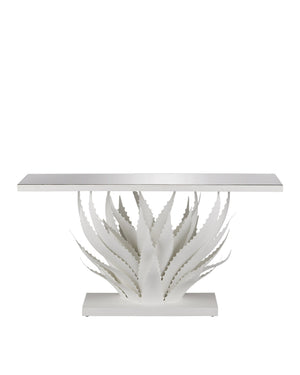 Currey & Company Agave Wrought Iron Console Table with Mirrored Top Sculptural Leaf Base Entryway 4000-0168