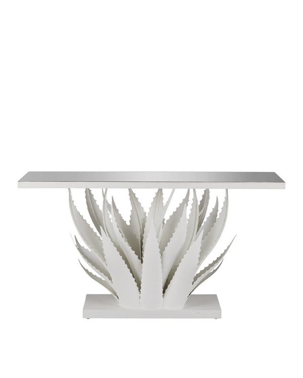 Currey & Company Agave Wrought Iron Console Table with Mirrored Top Sculptural Leaf Base Entryway 4000-0168