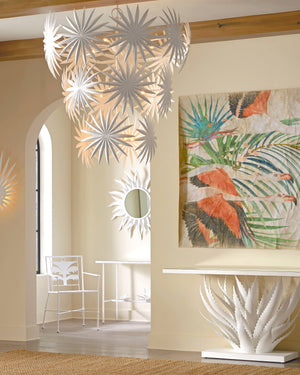 Currey & Company Agave Wrought Iron Console Table with Mirrored Top Sculptural Leaf Base Entryway 4000-0168